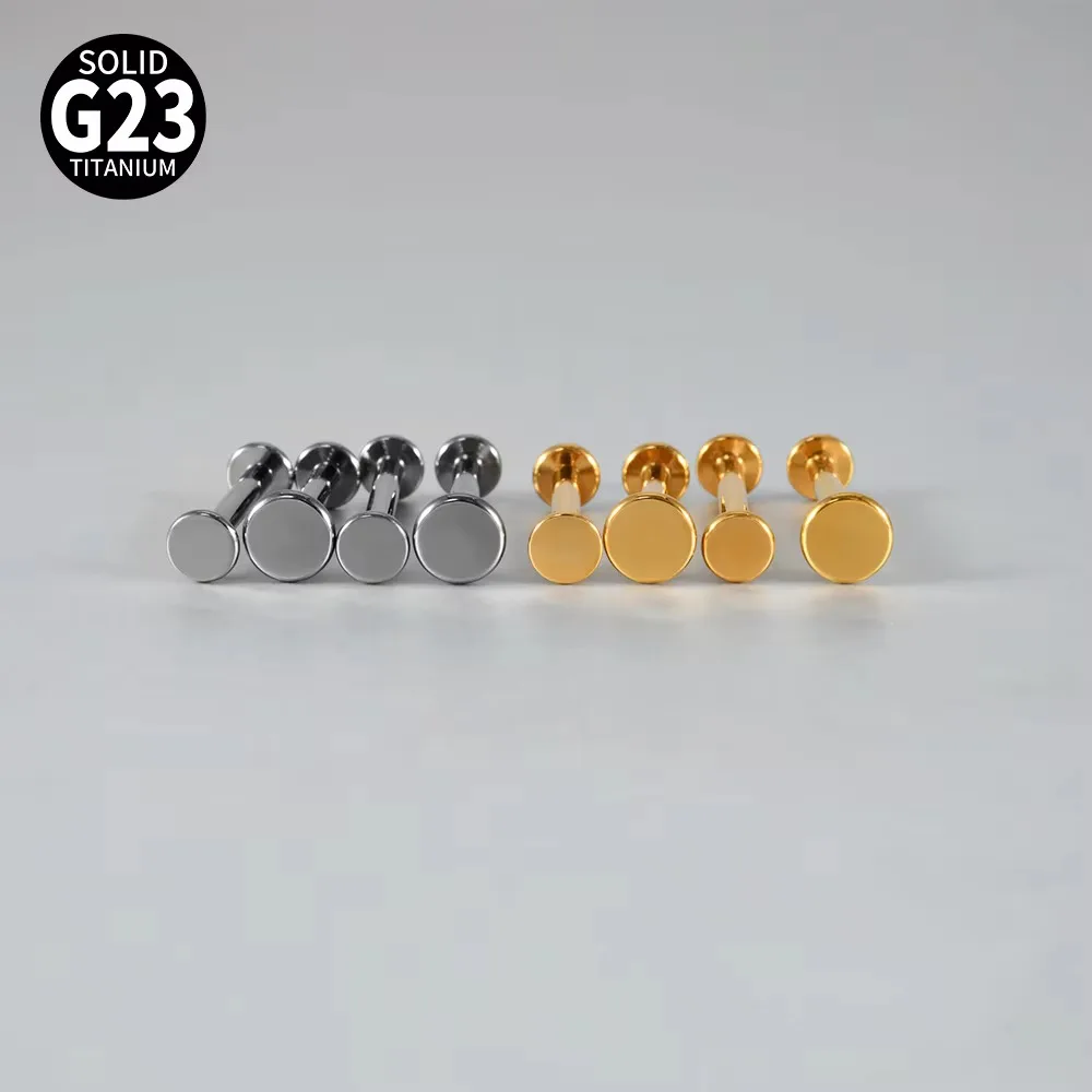 1PC Titanium 3mm 4mm 5mm Flat Top Tongue Barbell Ring Internal Threaded Silvery/Golden Comfortable Lip Ear Piercings Jewelry 16G