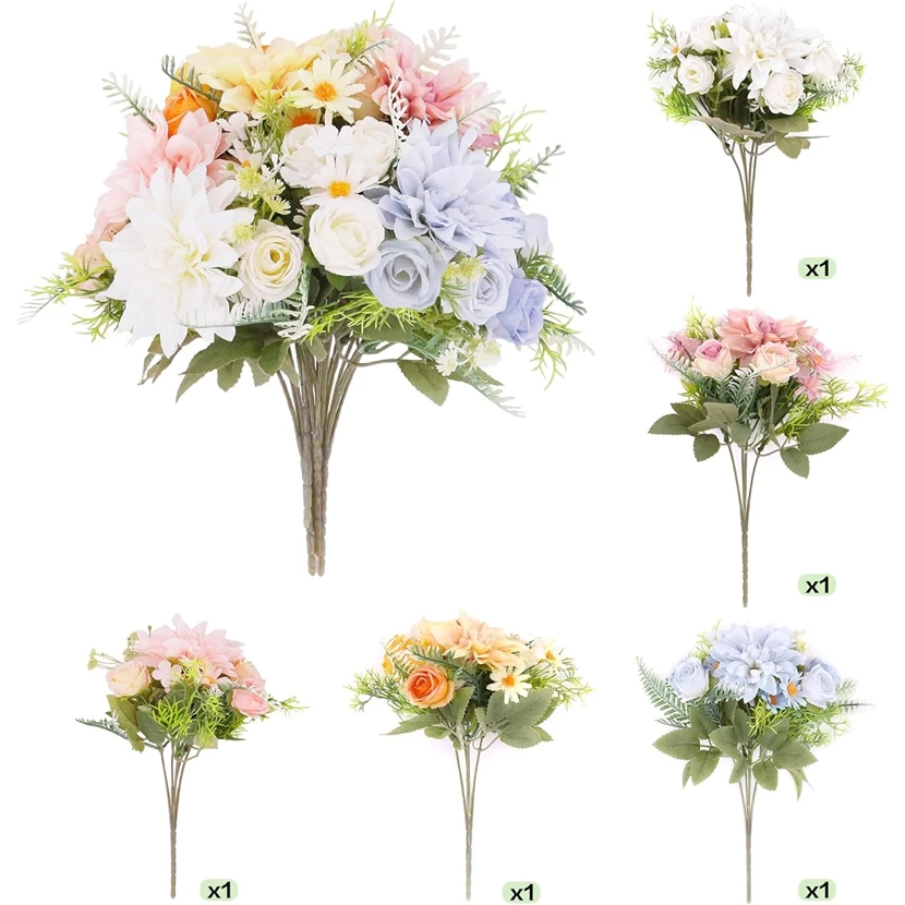 

5pcs Artificial Roses Flowers Wedding Home Bedroom Table Decor Bridal Bouquet Garden Fake Silk Dahlia Hydrangeas Vase Outdoors