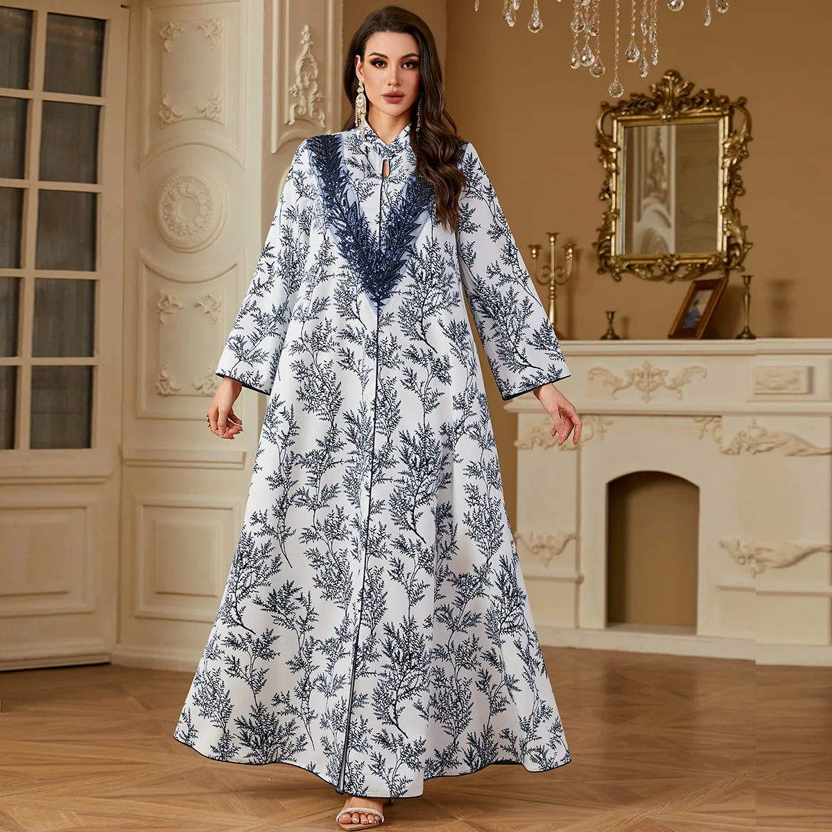 Abiti musulmani di Medio Oriente di nuova moda da donna alla moda eleganti stampati digitali a maniche lunghe alla caviglia abiti Abaya femminili