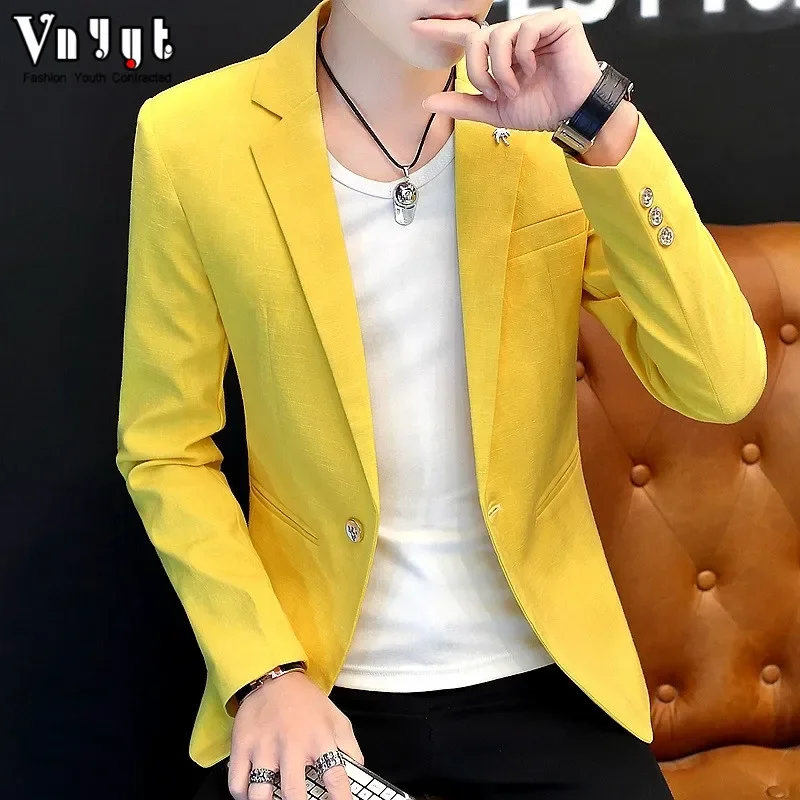 HOO 2025 men's pure color blazer men's youth spring handsome self-cultivation blazer trend casual simple