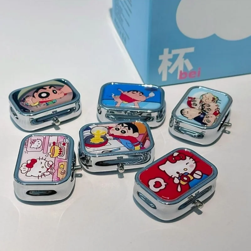 

Cute Crayon Shin chan Metal Medicine Box Storage Grid Cartoon Mini Candy Box Portable Portable Children's Medicine Box Gifts