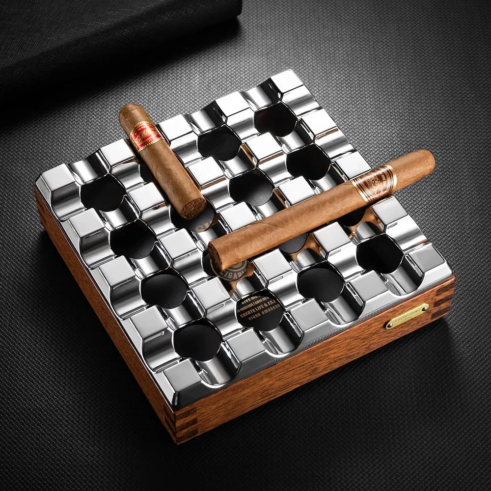 Aluminum Solid Wood Cigar Ashtray Large Diameter Multi-Grooves Smoke Extinguisher Unique Design CL-2020