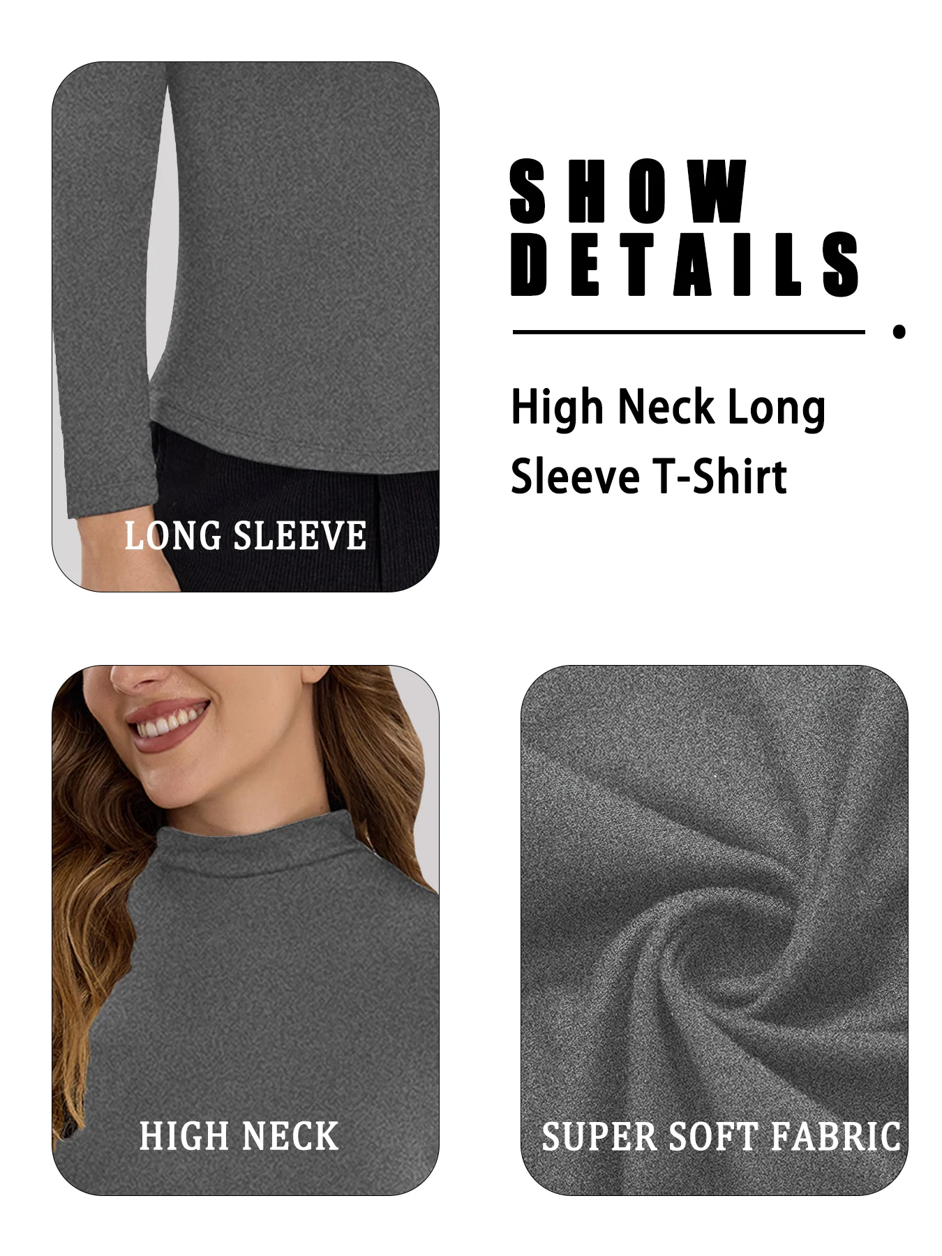 Top da yoga da corsa per allenamento da donna, maglietta a maniche lunghe con collo alto, abbigliamento casual in tinta unita super morbido ed elastico