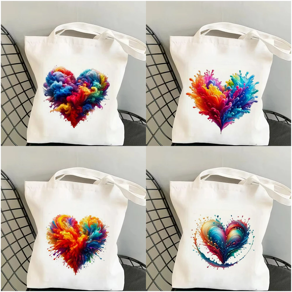 Sac à bandoulière en toile avec cœur aquarelle, fourre-tout léger et spacieux, pour le travail, l'école ou les voyages, passionnés d'art écologiques