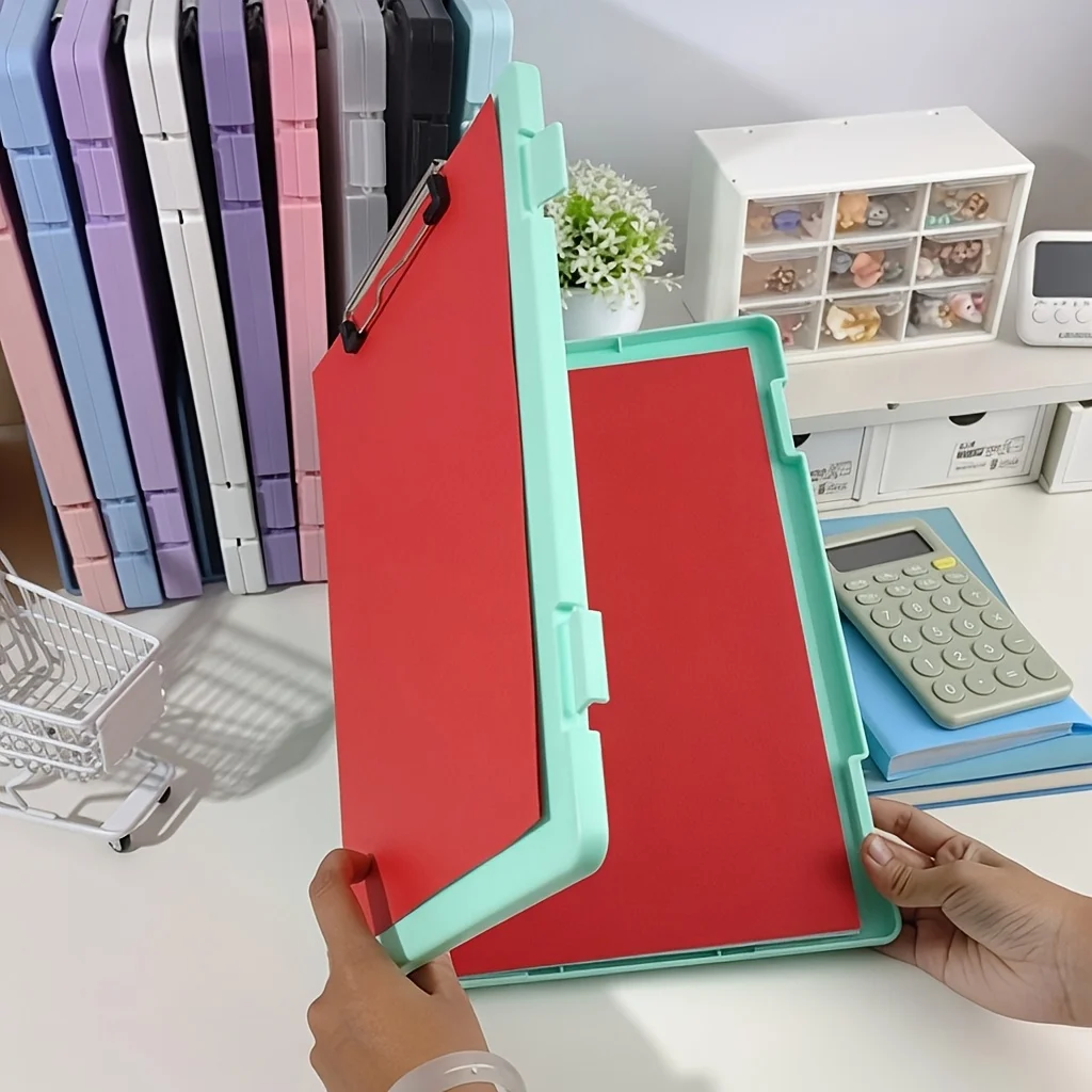 2pcs Plastic Scrapbook Paper Storage Box, Photo Organizer For Crafts A4 Files Office Supplies With 5 Mixed Color File Bags