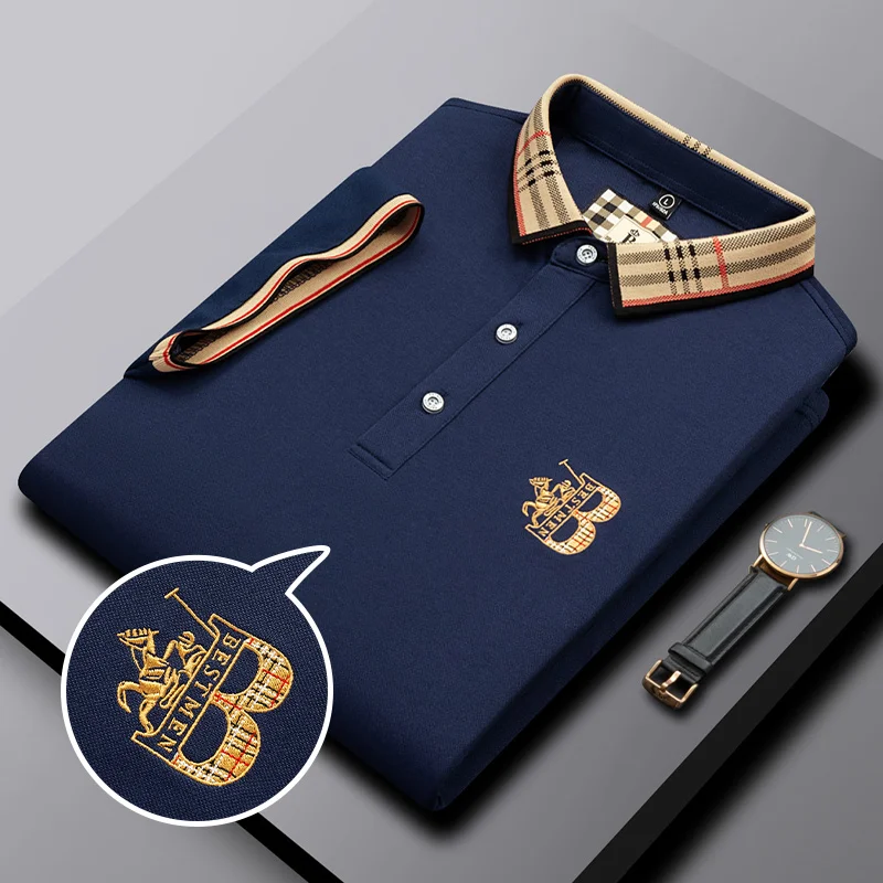 2025 Embroidered Men's Pure Cotton Premium Polo Shirt Summer New Style Business Leisure Breathable Men's Flip Collar Youth T-shi image 3