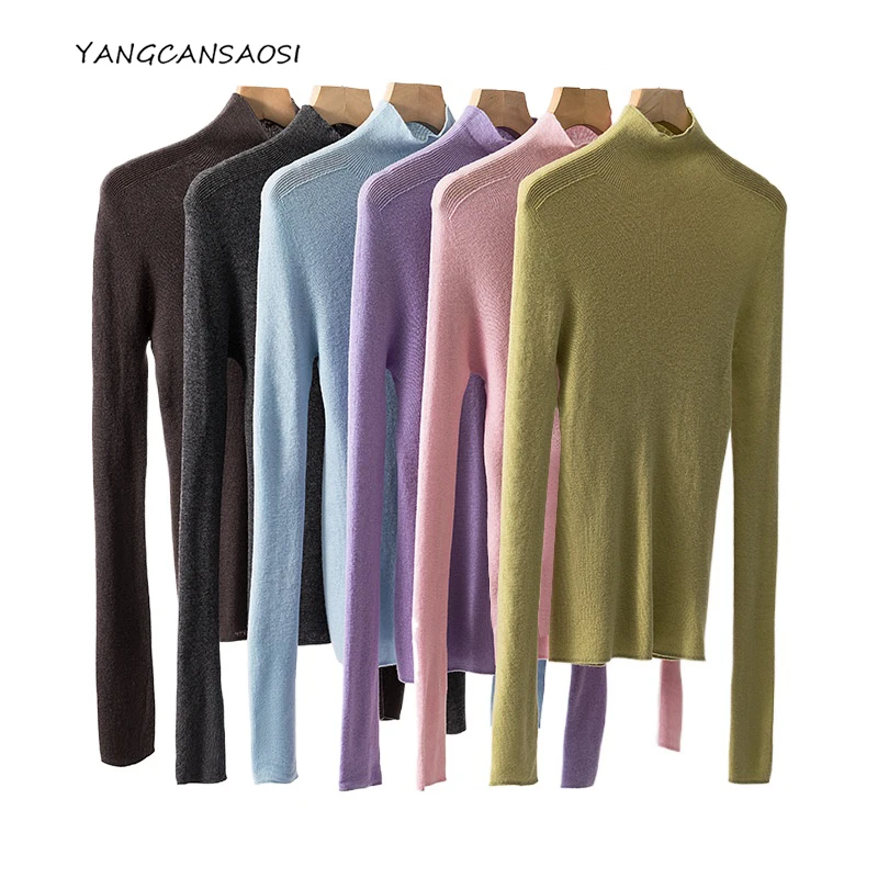 

2025 Women's Fashion Early Autumn Clothing 18 Needle High Neck 100% Wool Sweater Slim Fit Inner Layer Thin Knit Pullover