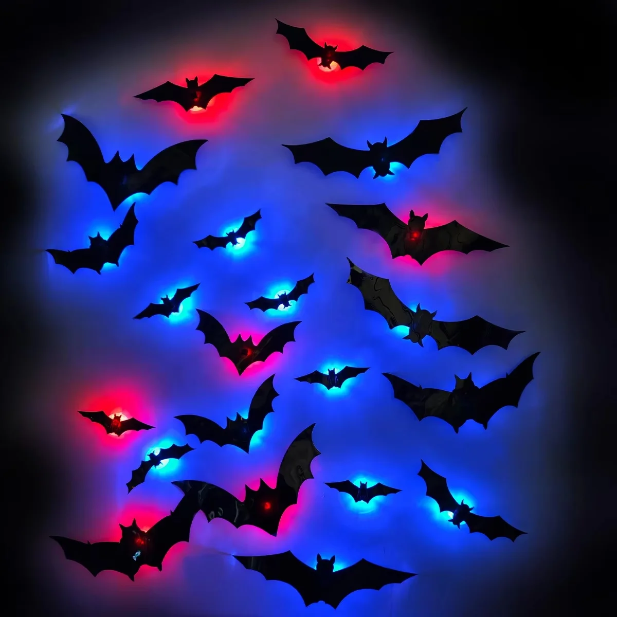 Halloween 3d Led Night Light Glowing Bats Decoration Wall Stickers For Party Garage Window Room Background Atmosphere Decor