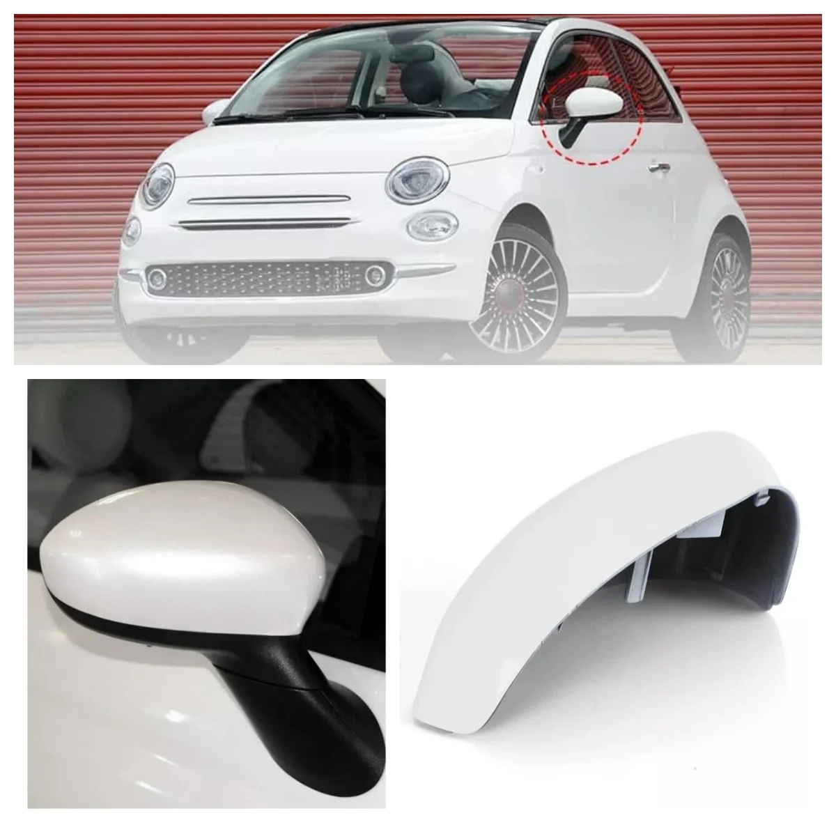 

For Fiat 500 2007-2023 Door Wing Mirror Cover Cap Case White Passenger Left Right Hand Car Exterior Side Mirror Cover