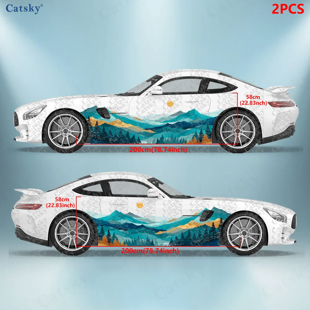 2pcs Blue Mountain Peak Tree Decals, for Car and Truck, Durable, Fade-Resistant, Easy to Install and Remove - Enhance your vehic
