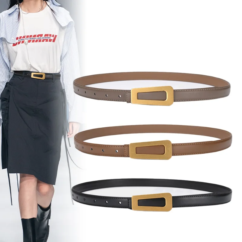 

Women Belt New Women's Genuine Cow Leather Thin Belt Ladies Casual Fashion 1.9cm Pin Buckle Belt for Women 105cm