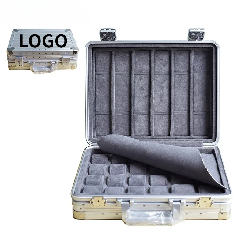 

Lightweight Handheld Aluminum Watch Case 24 Slots Watchs Business Display Storage Box Internal Super Soft Fur Customization Logo