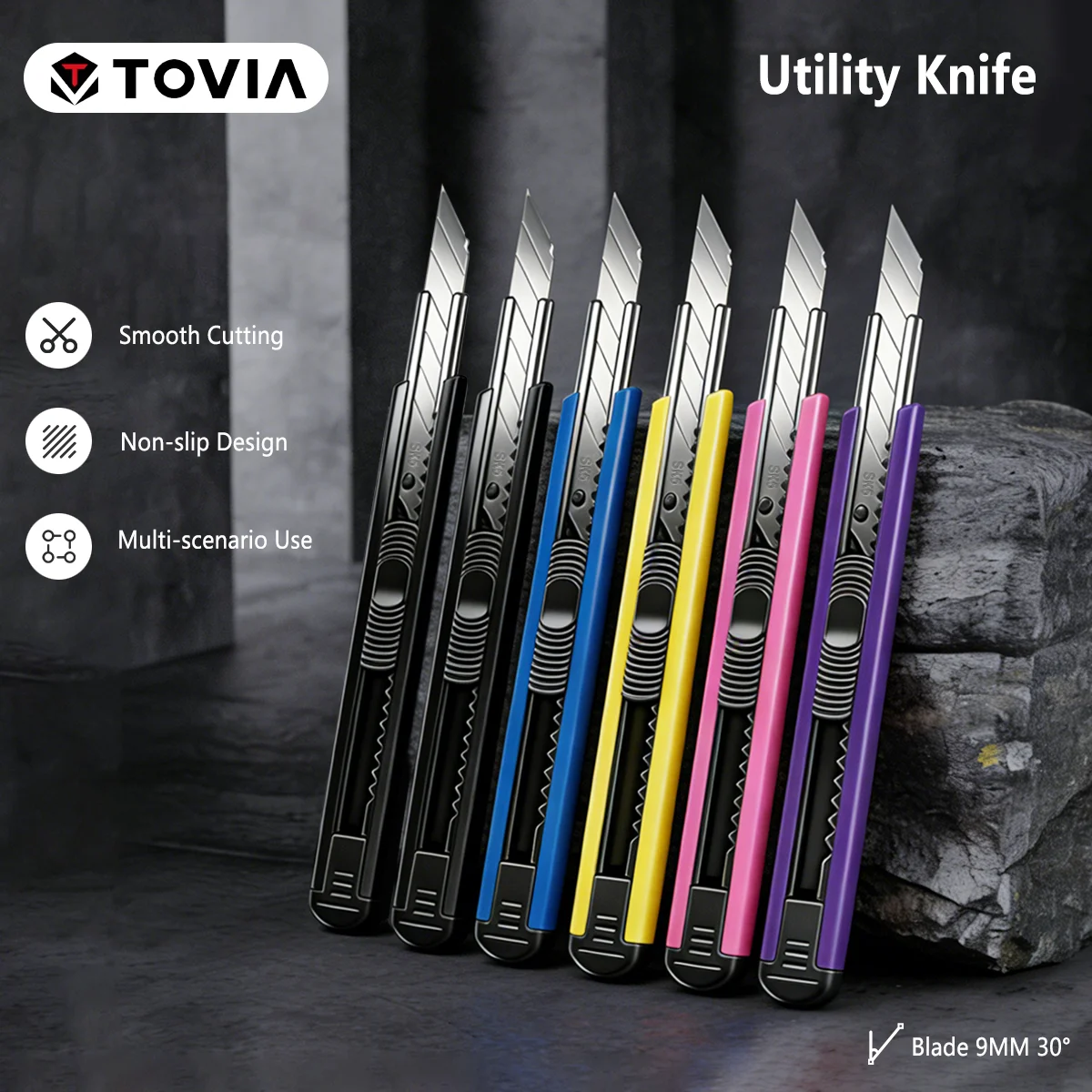 6/12pcs Stationery Utility Knife 9MM Metal 30° Small Paper Cutter Stretching Design for Unboxing Cut Tool Art Supplies TOVIA