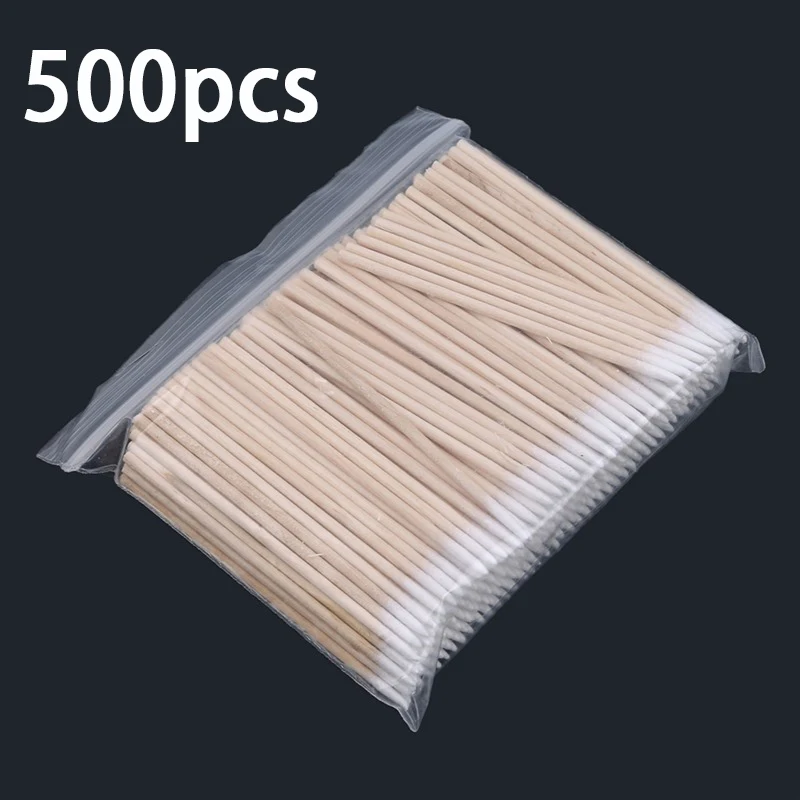 300/500pcs Wooden Tip Cotton Stick Long 7cm 300 Wooden Handle Tip Semi Permanent Embroidered Cotton Swabs