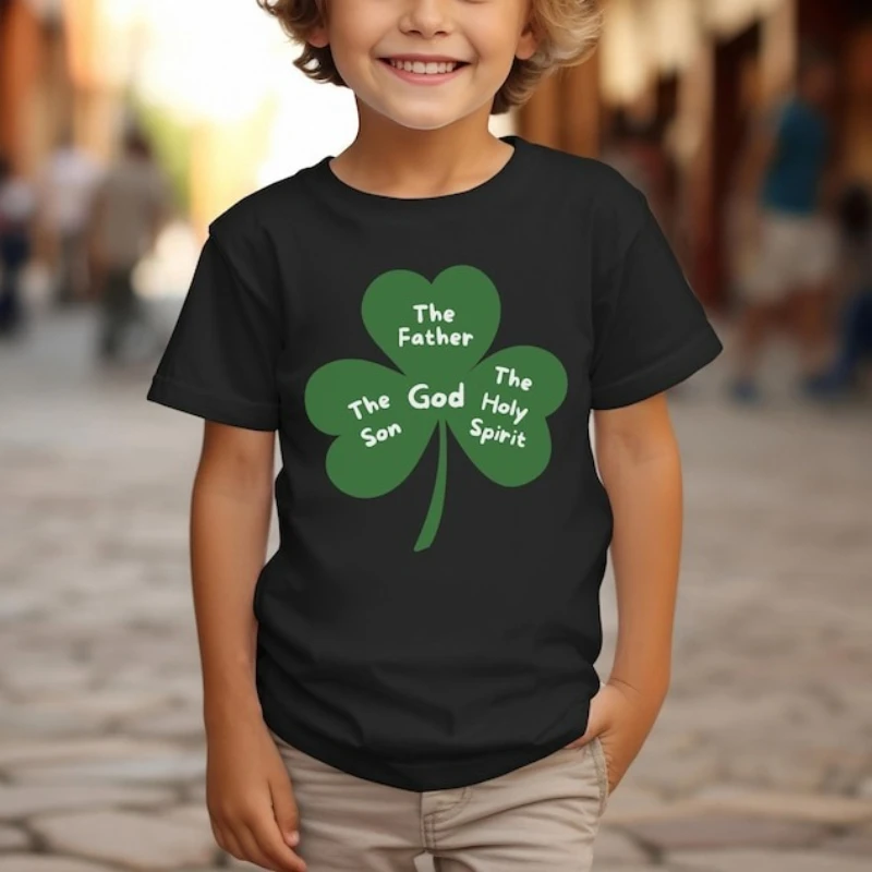 Holy Trinity Shamrock St. Patrick's Day Children's Irish Catholic Girls and Boys Tee Youth Kid's Breathable Graphic T Shirt
