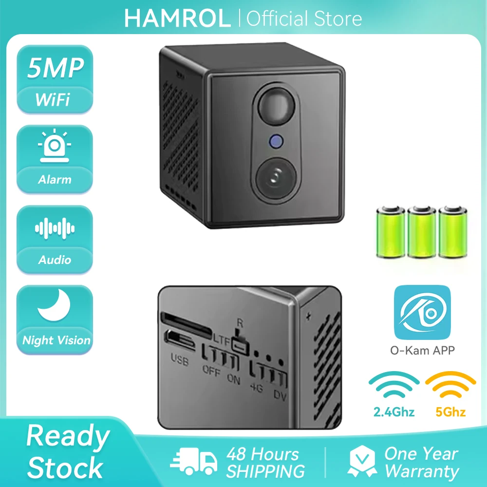 5MP 2.4G/5G Wifi Mini Camera 2400mAh Battery Night Vision Motion Detection Two-Way Audio Wireless Home Security Camera O-Kam Pro