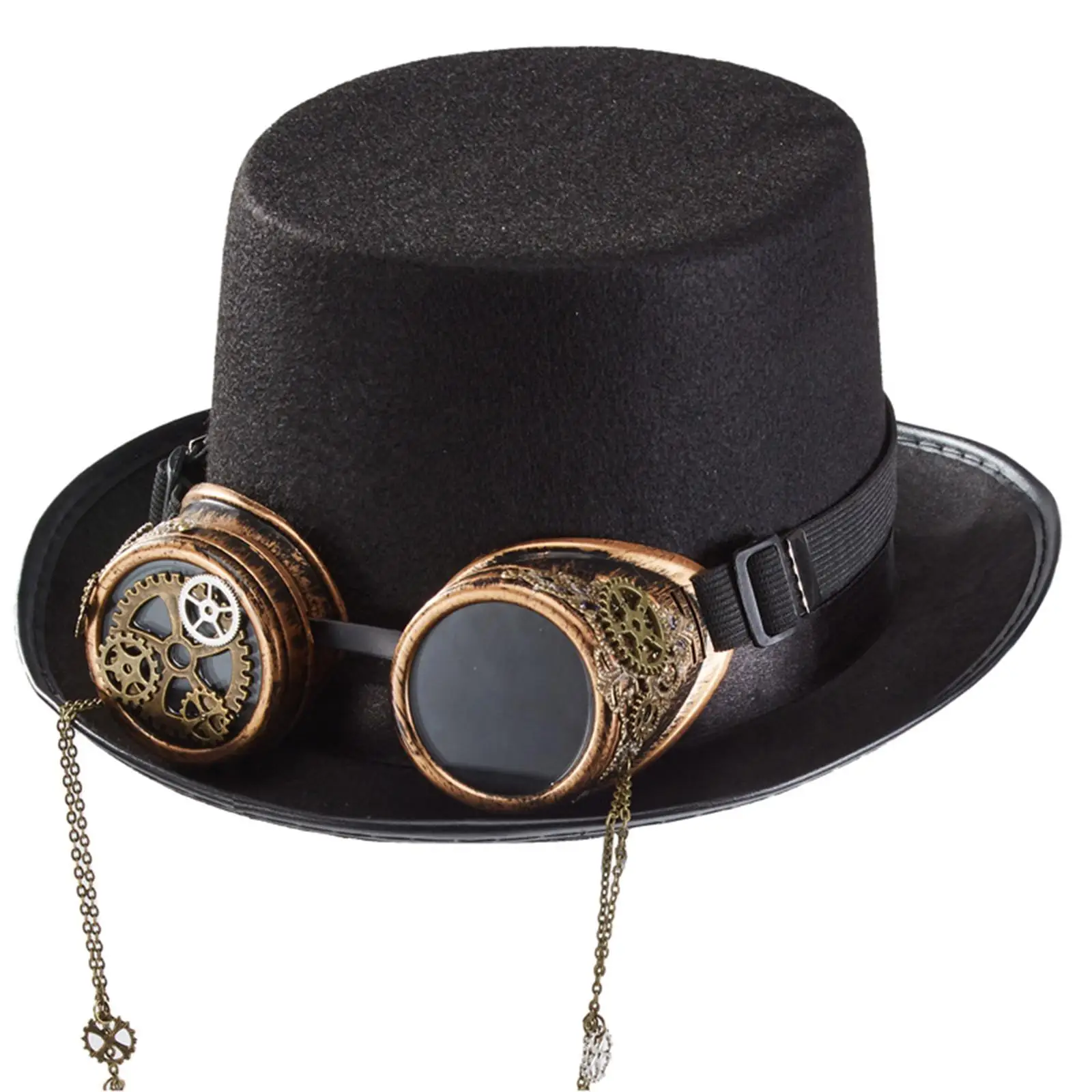 Gothic Steampunk Hat with Goggles Black Top Hat for Carnival