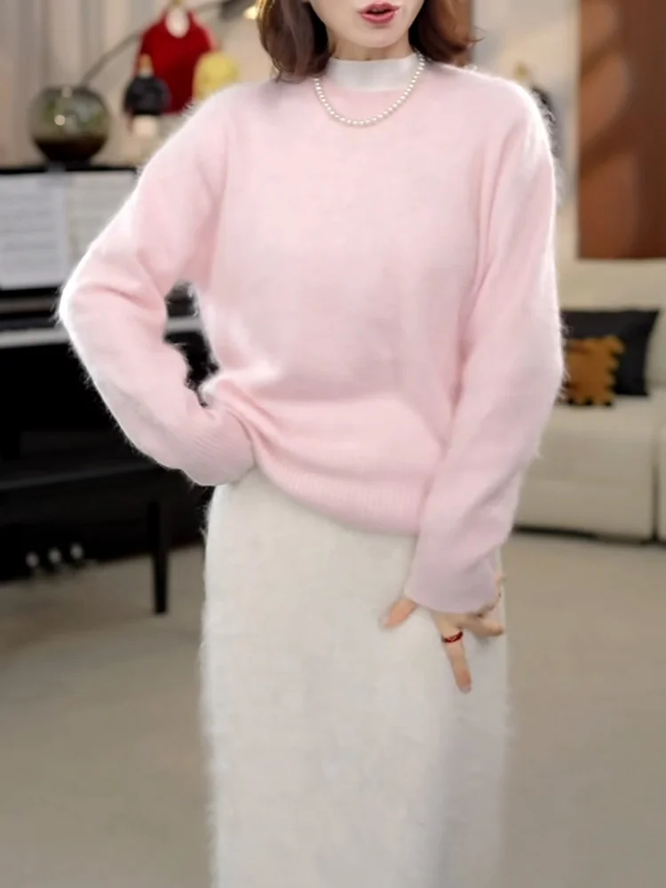 

Pink Soft Sle Women's Long Sve round Ne Knitwear Faionable Versatile Top plus Size Autumn New Arrival Comfortable Wa...