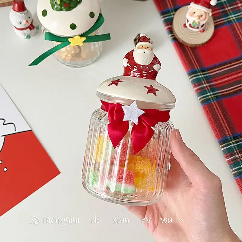 Christmas Sealing Jar Food Cute Glass Candy Bottle Storage Glass Jar Miscellaneous Candy Snacks Storage Santa Claus Storage Jar