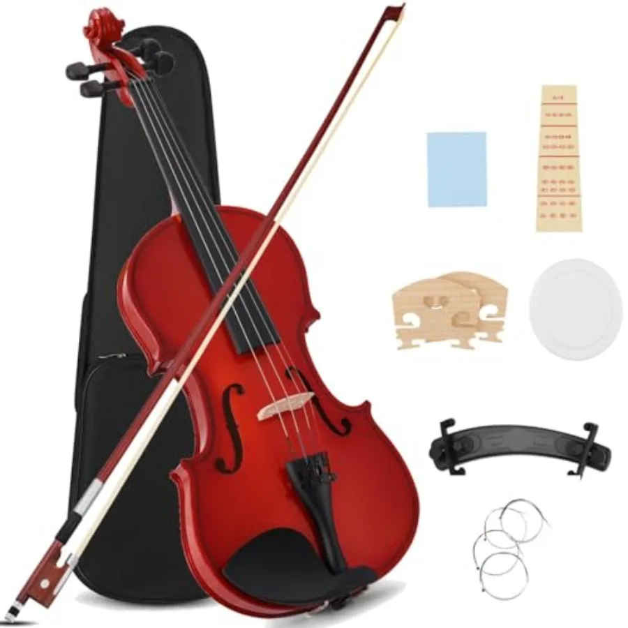 

Violin 4/4 for Beginners Classic Full Set with Bow Rosin Hard Case Mute Fingerboard Stickers Shoulder Rest Beginner Kit for Adu