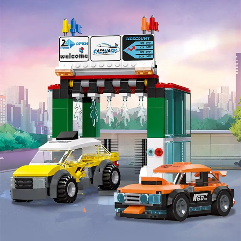 City series car repair station F1 formula modification center children\'s assembly block toy gift