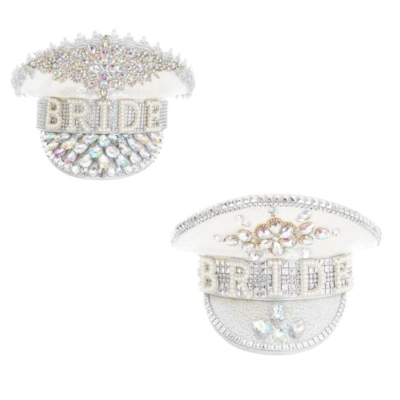 R1WE Blingbling حجر الراين الكابتن قبعة الإبحار حزب قبعة المرحلة الدعائم غطاء الرأس الزفاف