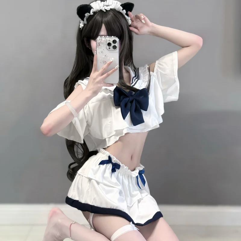 الملابس الداخلية مثير إغراء بحار PurejkUniform انظر من خلال السرير هجوم سريع لينة فتاة موحدة دعوى الإناث