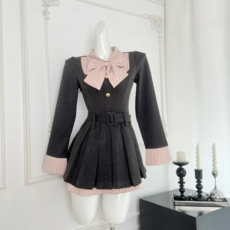 AutumnSweetPreppy Style Slimming Long Sleeve Dress With Plenty Of Ruffles And A Bow XinXiang Lost Garden Fall Season Fashion