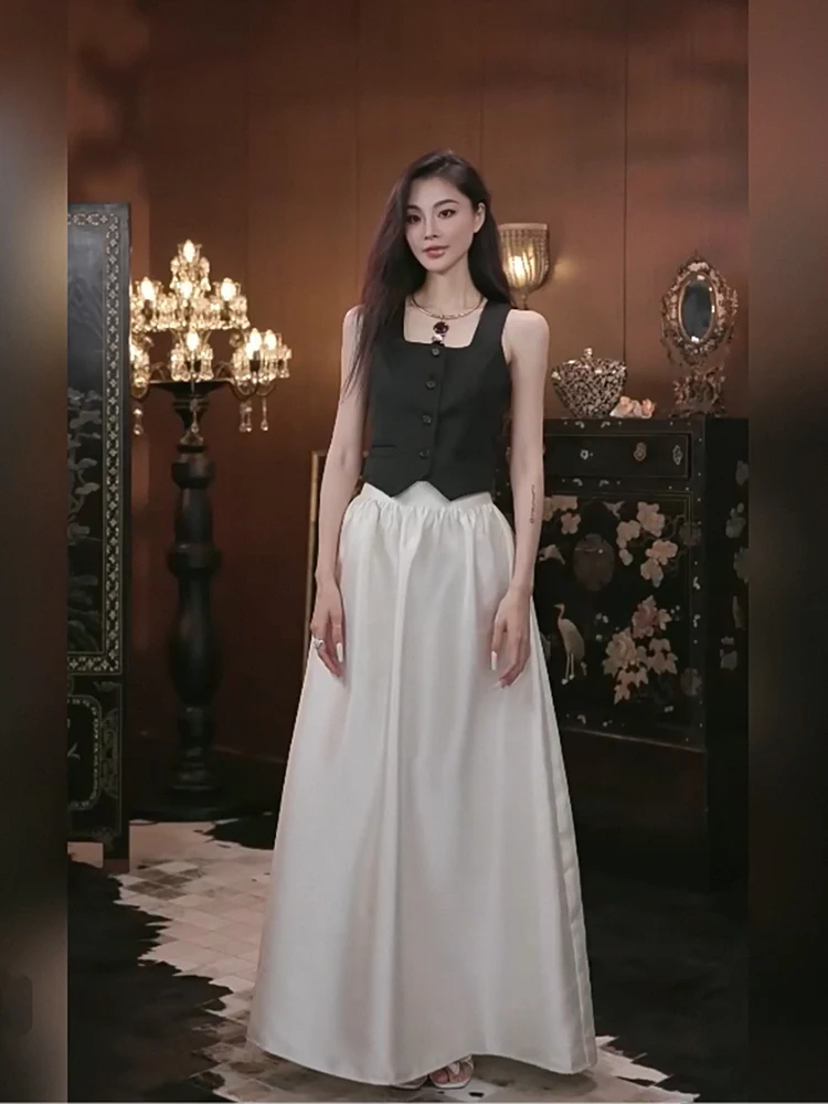

Slimming Half Skirt Two-Piece Set Single Button Elegant Fashionable Summer Women's Clothing Polyester Fiber Button Closure