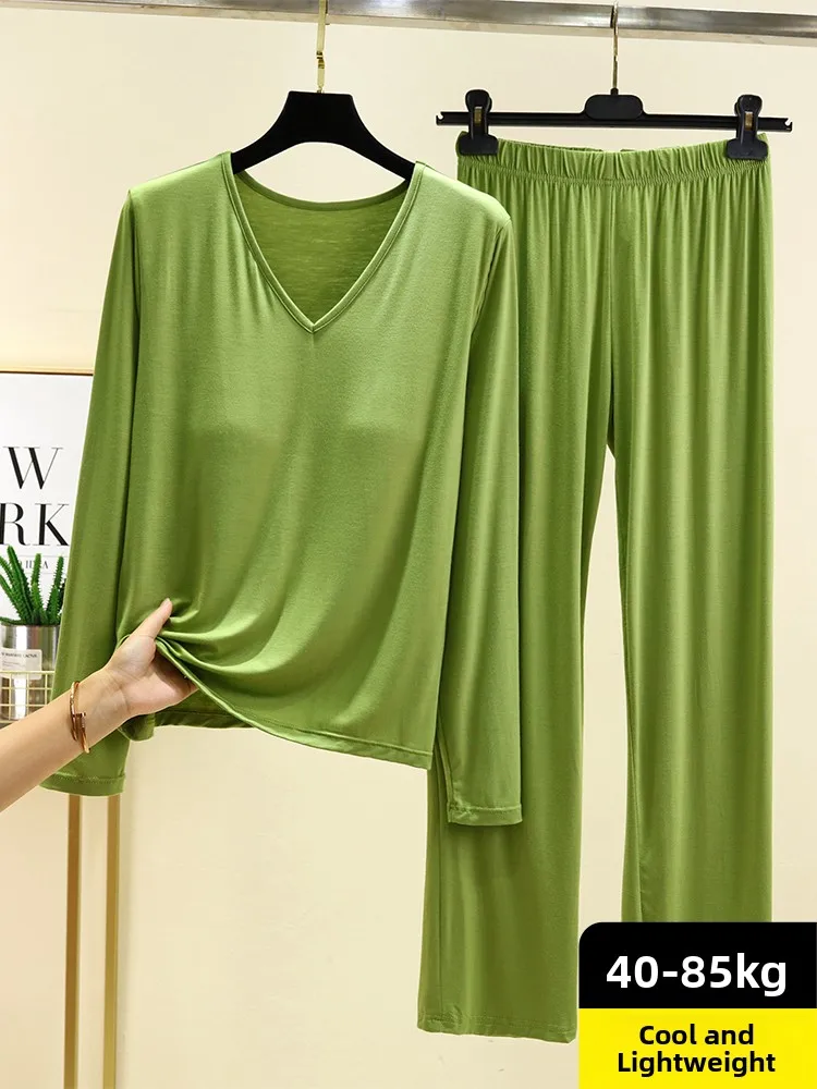Loose Modal Sleepwear Casual Long Sleeve Home Clothes Set for Women Autumn Pure Color Comfortable Big Size Two-Piece Suit