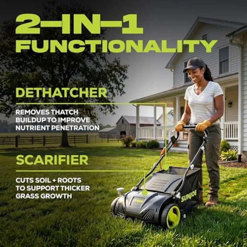 15-Inch Lawn Dethatcher with Scarifier Blade Reel, AJ805E | and Collection Bag - 13-Amp Corded Yard Power Rake Tool