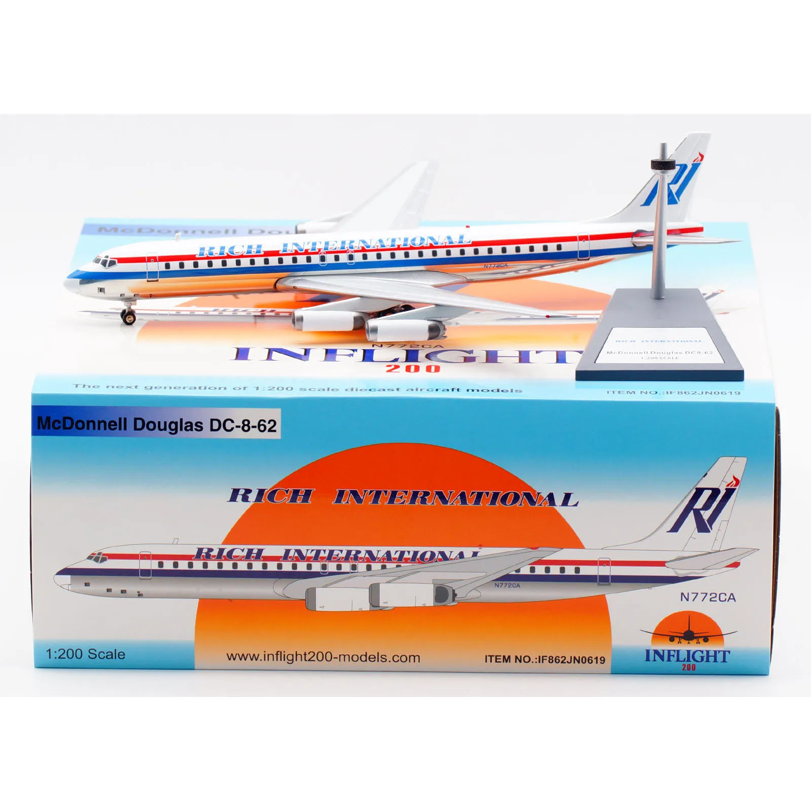 IF862JN0619 Alloy Collectible Plane INFLIGHT 1:200 RICH INTERNATIONAL McDonnell Douglas DC-8-62 Diecast Aircraft Model N772CA