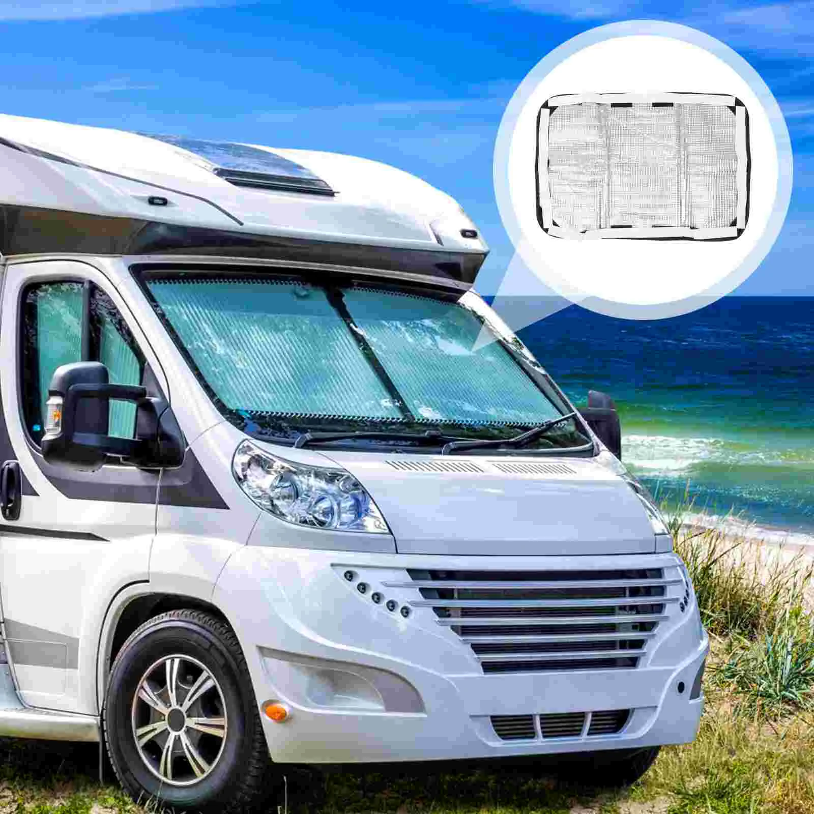 2 Pcs Door and Window Visor Drapes Coverings RV Shade Motorhome Camper Sunshade Aluminum Film Oxford Cloth UV Protection Travel