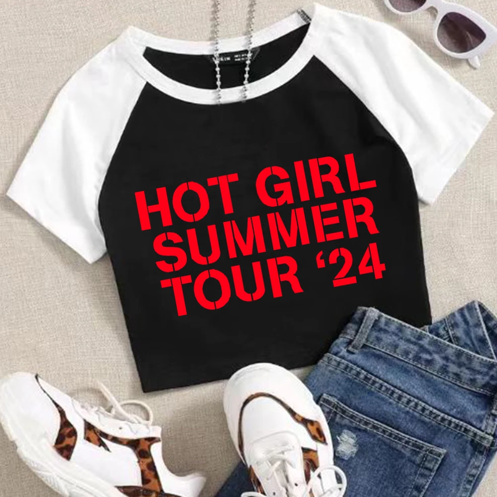 Hot Girl Summer Tour '24 t-shirt musica popolare ragazze Streetswear o-collo ombelico camicia esposta regalo dei fan di Megan