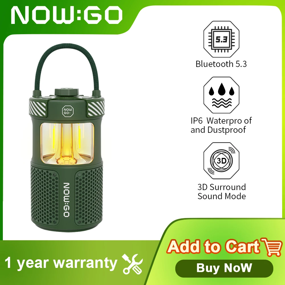 NowGo F1 Multi functional Camping Light Wireless Bluetooth Speaker Outdoor Audio Portable Travel High Sound Quality Waterproof