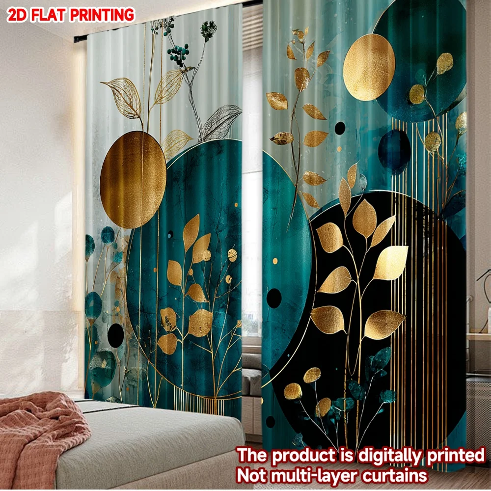 2D flat printing 2pcs Drapes Green Digital Printed Polyester Drapes All Season Party & Holiday Decor Perfect for Photo Booths &