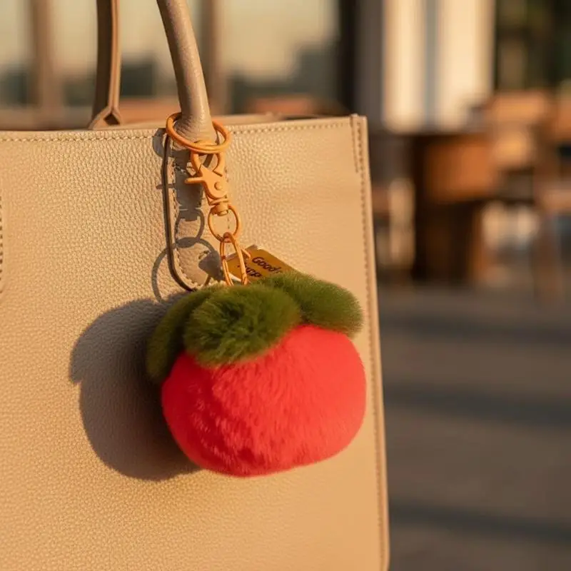 New Real Rabbit Hair Mini Cute Lucky Persimmon Keychains Women Plush Rex Rabbit Fur Car Key Chain Bag Decoration Pendant Gift