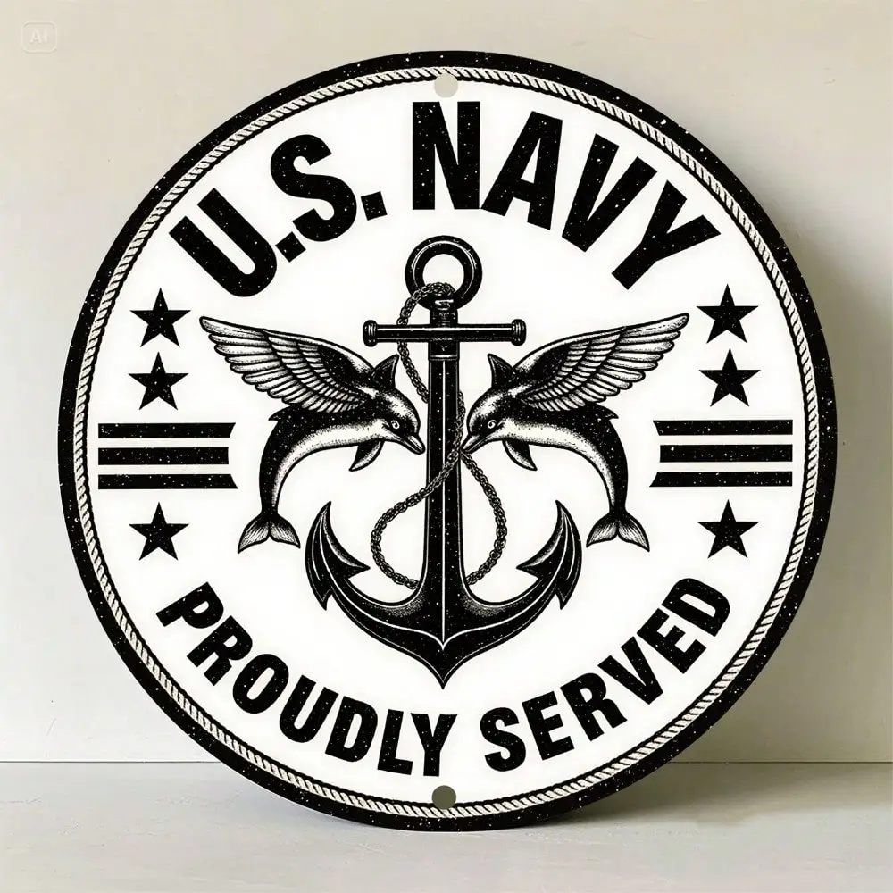 Vintage U.S. Navy Emblem 8x8 Inch Metal Tin Sign - Patriotic Wall Decor for Home Bar Garage Man Cave