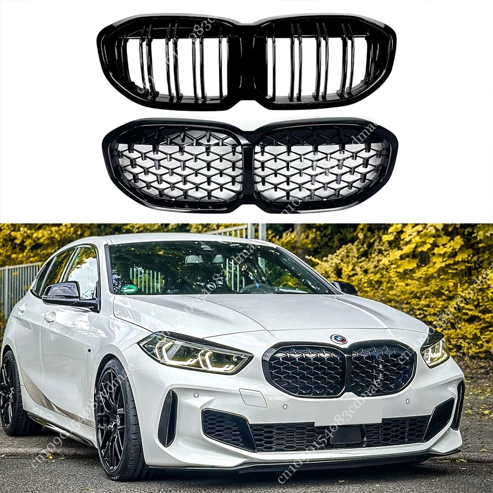 Para BMW Serie 1 F40 116i 118i 120i 128ti M135i 2019-2024 rejilla delantera de coche parrilla de carreras rejilla deportiva doble listón estilo diamante