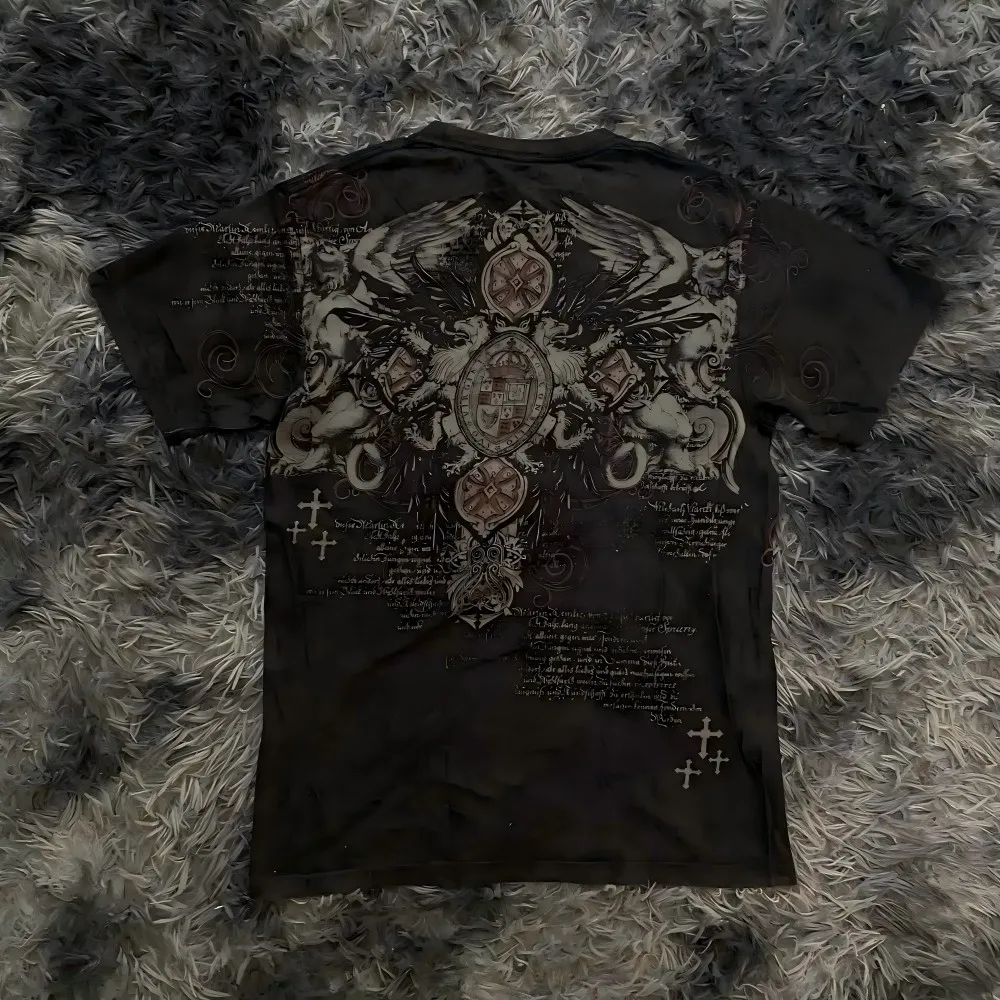 Europäisches und amerikanisches Herren-Sommer-T-Shirt mit Gothic-Engelsflügel-Totenkopf-Print, weich und atmungsaktiv, Rundhalsausschnitt, Outdoor-Street-Top