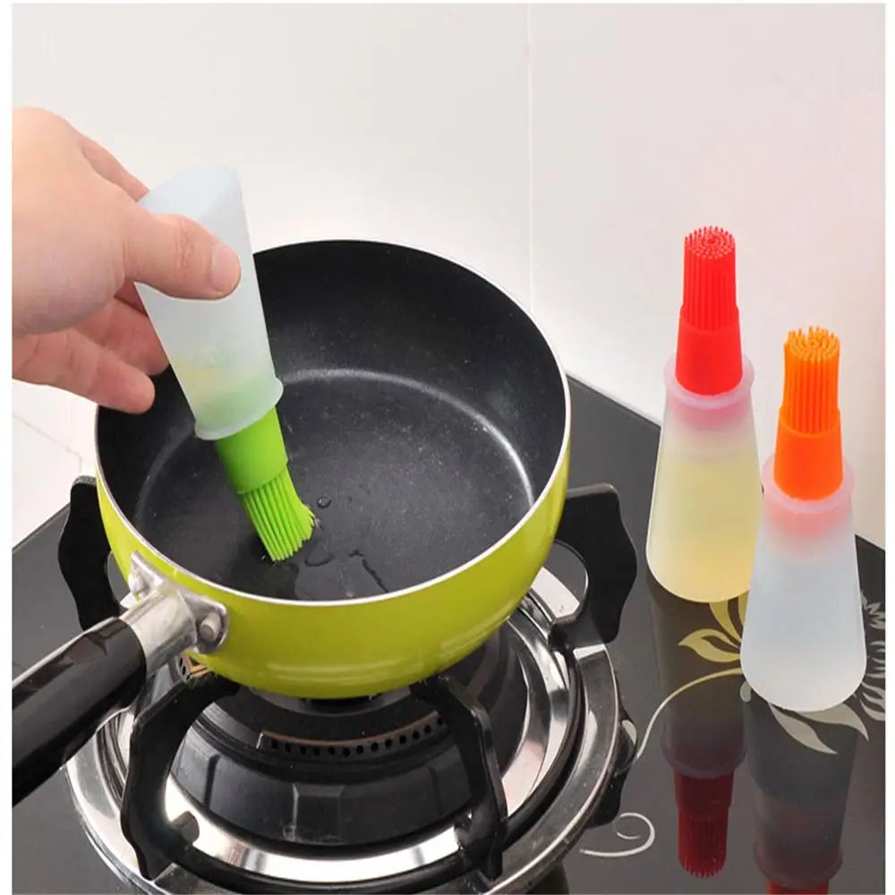 Silicone Oiler with Brush Seasoning Seasoning Sauce Brush with Scale oil Bottle BBQ Kitchenware Gadgets Grilling Frying Tools