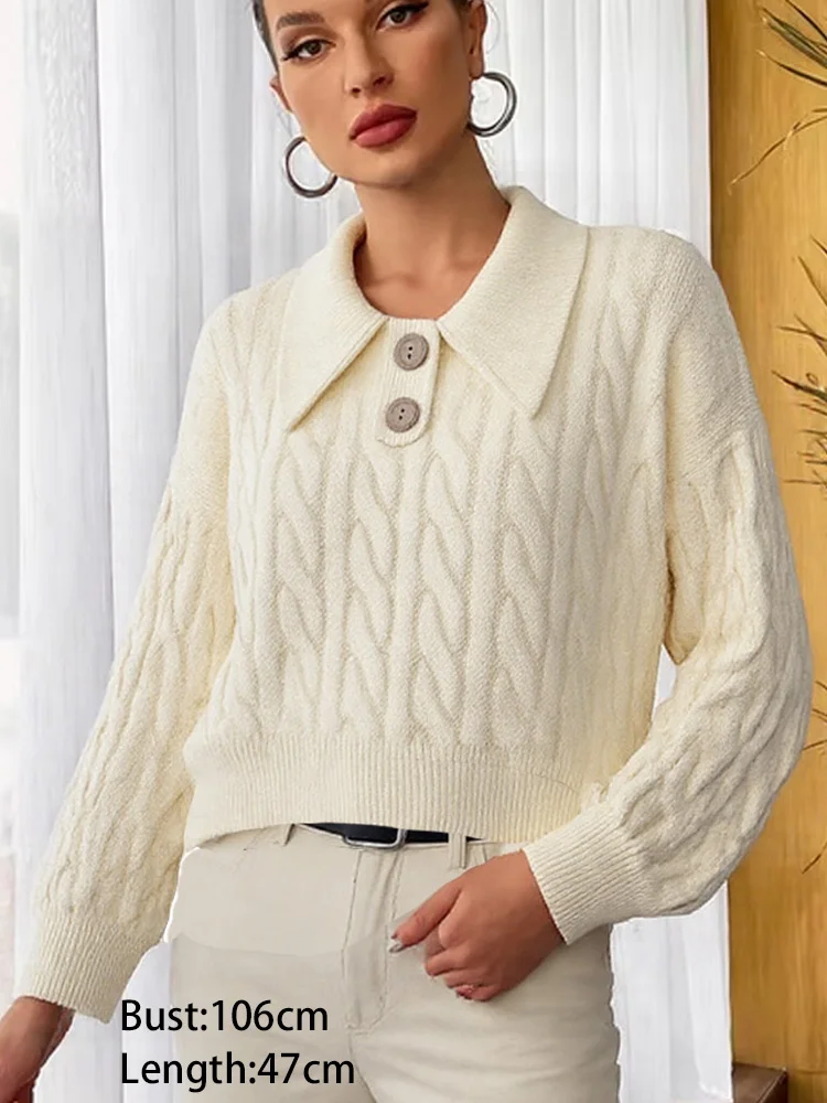 

New Fashion Turn Down Collar Women Pullovers Knitted Sweaters Autumn Winter Long Sleeve Women's Sweater Office Lady Clothes