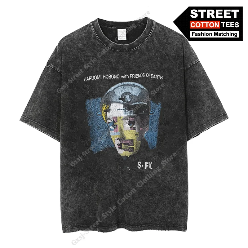 

Haruomi Hosono With Friends Of Earth T-Shirt YMO Riuichi Sakamoto Printed Clothing Men / Women Short Sleeves Washed Cotton Tees