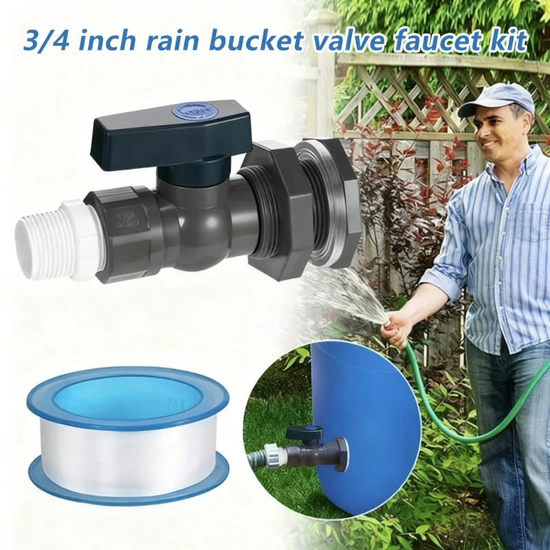 ✰✪1 Set PVC Water Barrel Spigot Kit, Connector Drain Adapter With Inner Connection For Garden, Rain Barre, Garden Tool Supplies