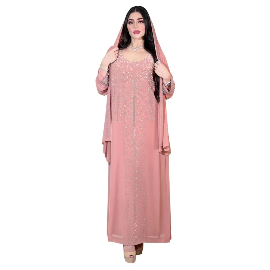 Khalat Women's Muslim Prayer Dress Front Robe Islamic Robe Modest Solid Color Abayas Women's Muslim (with Hijab)