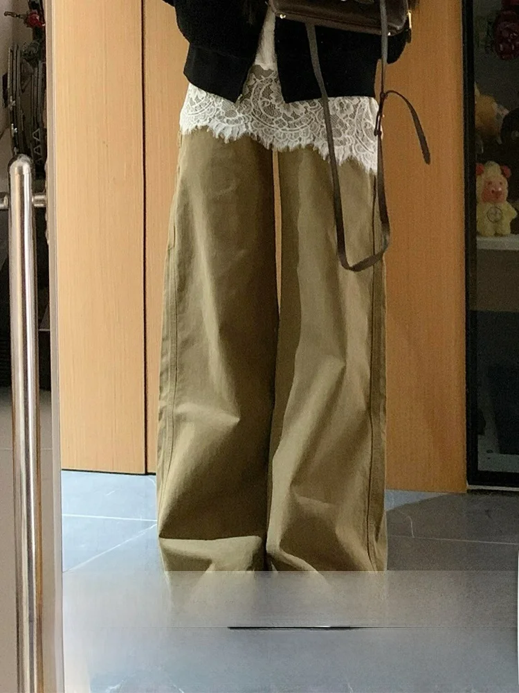 กางเกงยีนส์ทรงตรงเอวสูงขากว้างสไตล์อเมริกัน สำหรับผู้หญิง ฤดูใบไม้ร่วง ฤดูหนาว รุ่นใหม่ ไซส์ใหญ่ แฟชั่นย้อนยุค กางเกงยีนส์เดนิม