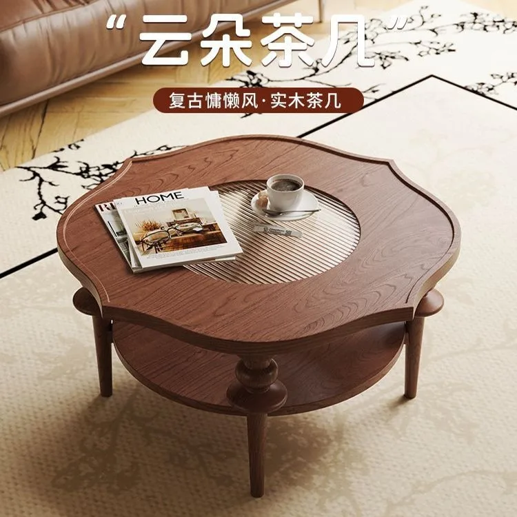 

Customizable French retro solid wood living room household small apartment coffee table small table edge table