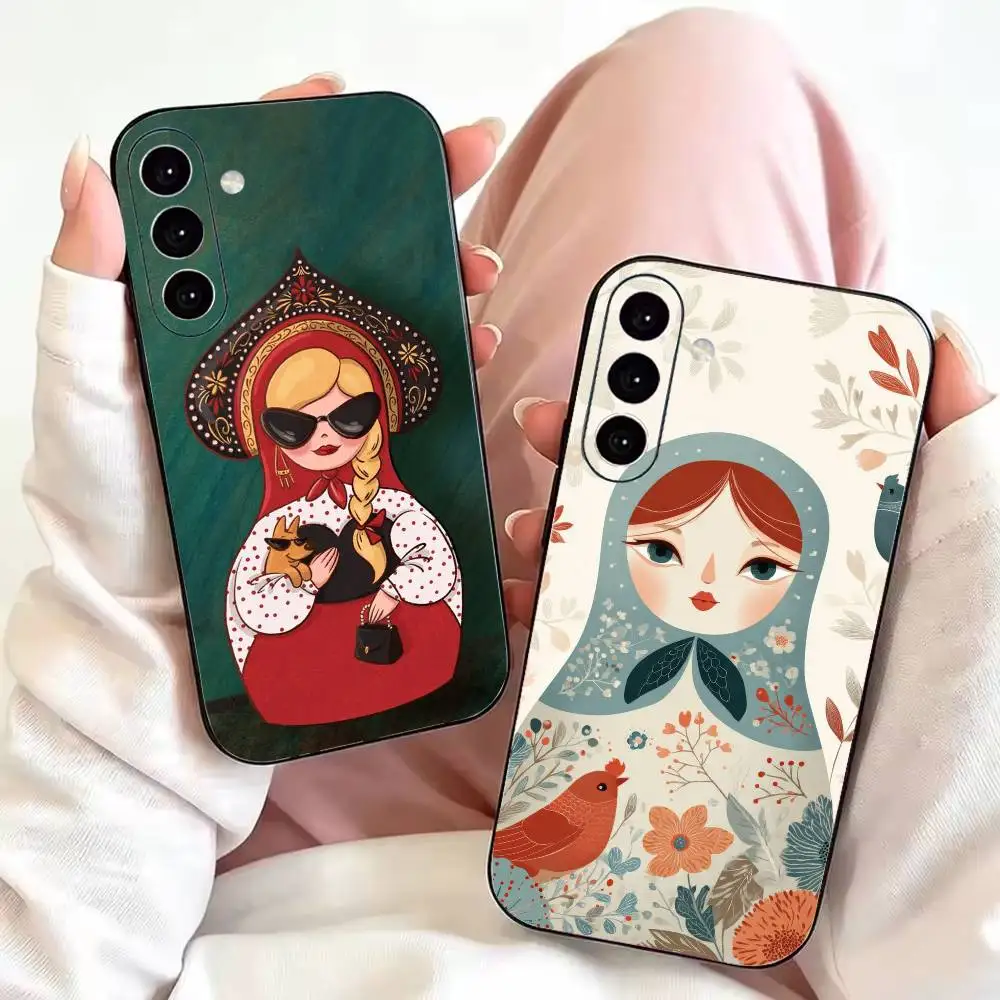 Adorable Russian Folk Art Doll Phone Case For Samsung Galaxy A73,A72,A71,A70,A53,A52,A51,Others Soft Black Cover