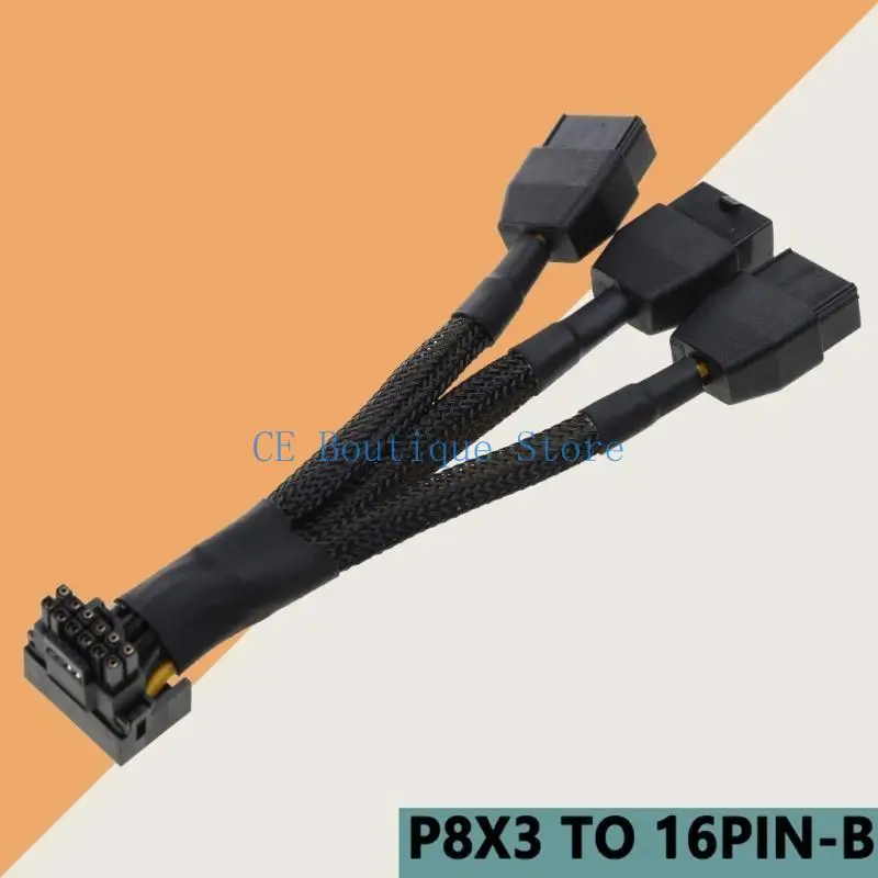 652F 15cm 3x8pin ke 16pin Konektor Kartu Konektor Kabel 12VHPWR GPU Kabel Adapter Kabel Desain Pin Solid Meningkatkan Stabilitas