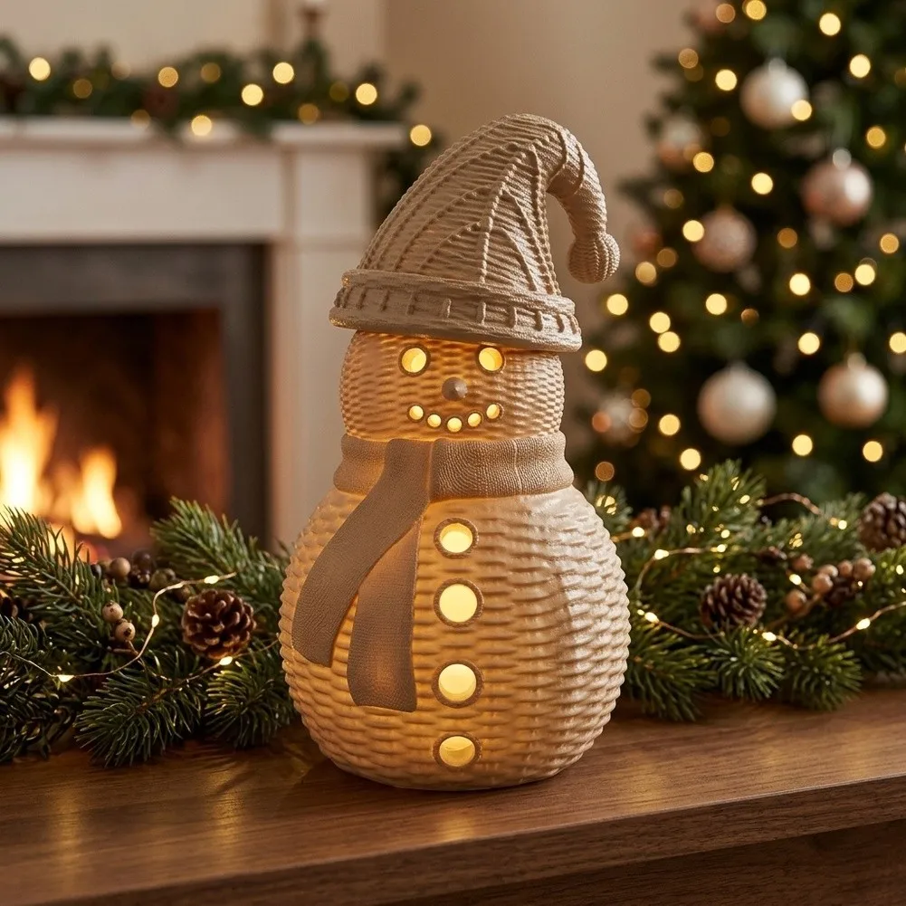 Stylish New Hand Woven Style Resin Snowman Figurine Christmas Tabletop Statue For Indoor Xmas Home Holiday New Year Party Decor